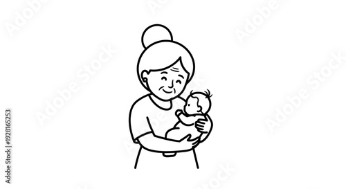 Simple line drawing of a mother holding her baby.