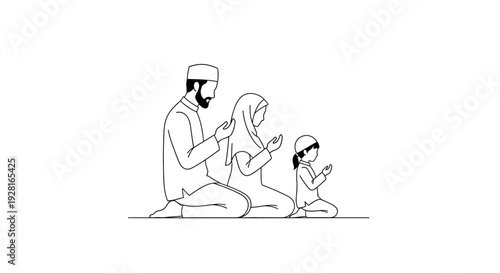 Family praying together in Islamic tradition with devotion and faith.