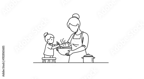 Mother and Child Cooking Together in the Kitchen.