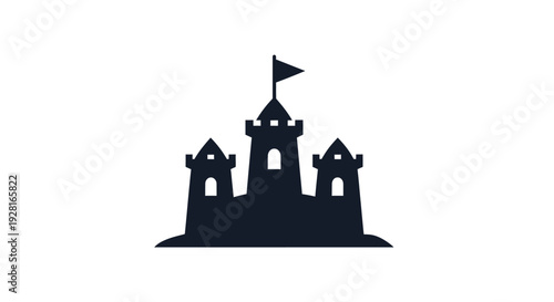 Sandcastle with Towers and Flag Silhouette.
