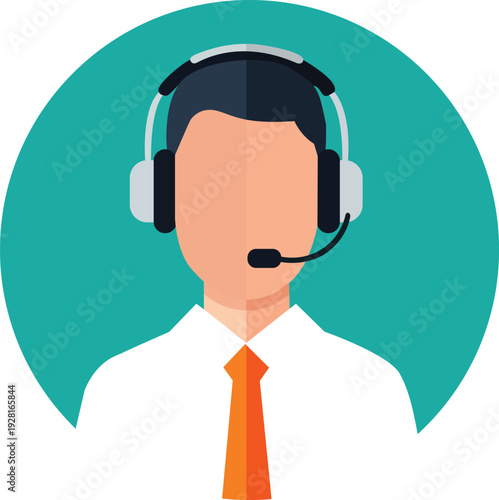 Customer support representative with headset in a circular teal icon