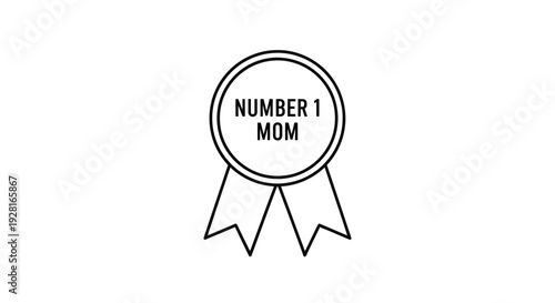 Number 1 Mom Badge Icon in Simple Line Art Style.