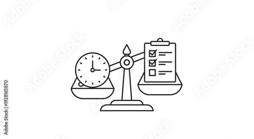 Scales with clock and clipboard.