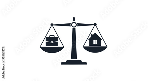 Scales with briefcase and house symbols.