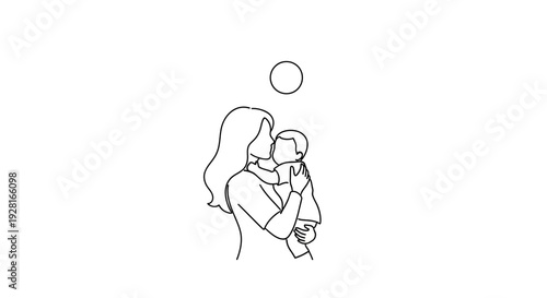 Simple line drawing of a mother holding her child.