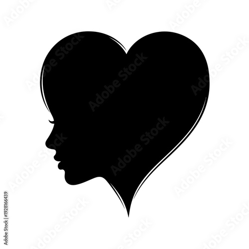 Elegant Silhouette of a Womans Profile Within a Heart Shape.