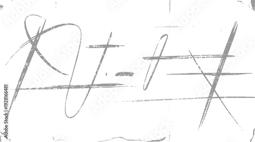 Abstract grey scribbles and lines on white distressed background