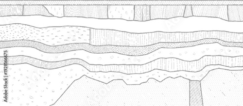 Stylized cross section of geological strata with varied textures and patterns geology layers