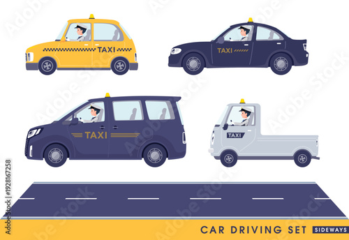 車を運転する運転手男性のセット