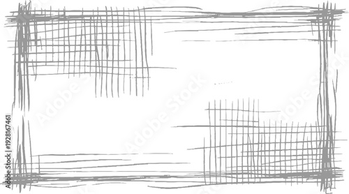 Grey sketched grid border with horizontal and vertical lines on white background frame