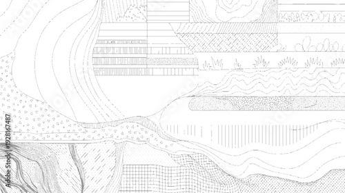 Abstract line collage of diverse textures and patterns resembling natural and geological strata
