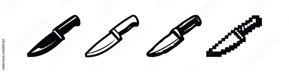 Fototapeta premium Modern Knife Icon Assortment: Solid, Line Art, Sketchy, and Pixelated Designs.