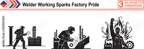 Industrial Welder Silhouette Working with Glowing Sparks in Factory for Manufacturing Pride