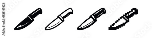 Modern Knife Icon Assortment: Solid, Line Art, Sketchy, and Pixelated Designs.