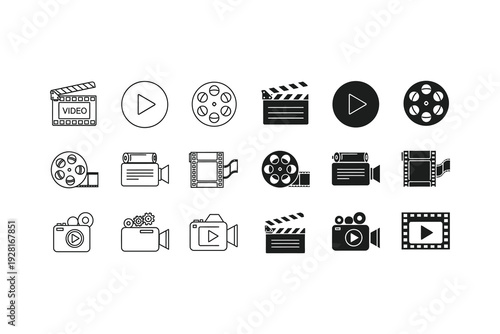 Collection of icons representing various aspects of video and film production