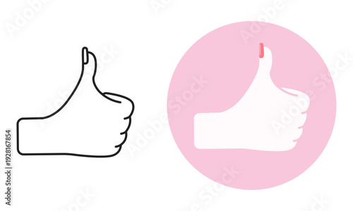 Hand Thumbs Up Icon Set - Minimalist Outline and Flat Design Illustration, Perfect for Social Media 'like' Buttons, Beauty Blogs, and Modern UI Design