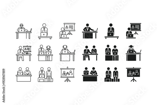 Various classroom and presentation setups with different teaching and learning environments