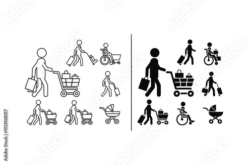 Illustrations of people with different mobility aids and activities