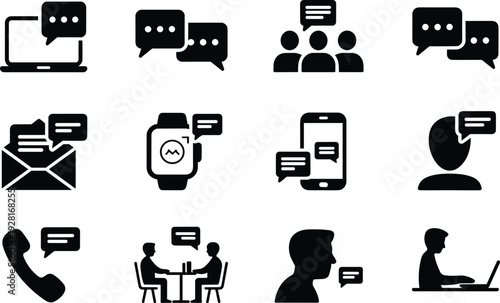 Online communication icons set chat messaging email phone and digital conversation conceptOnline communication icons set chat messaging email phone and digital conversation concept