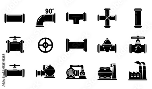 Minimal Industrial Pipeline and Factory Silhouette Icons