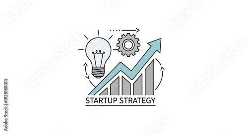 Startup Strategy Lightbulb Graph Icon Illustration.