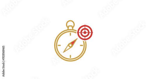 Stopwatch with compass and target icon.
