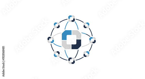 Stylized Atom Structure with Central Logo.