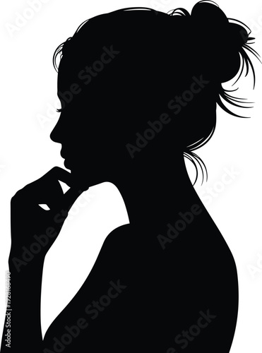 Woman profile silhouette thinking pose female head side view portrait illustration