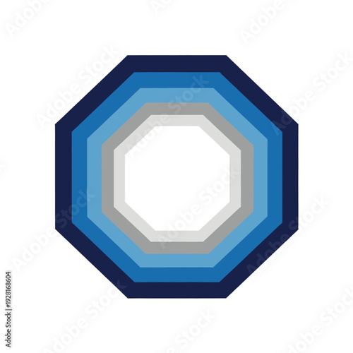 Concentric Octagons in Various Shades of Blue on White Background.