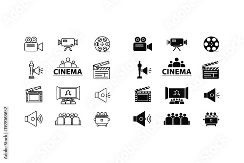 Collection of diverse icons representing various aspects of cinema and filmmaking