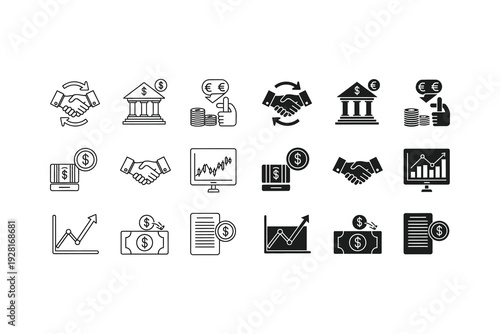Collection of icons representing various financial and business services