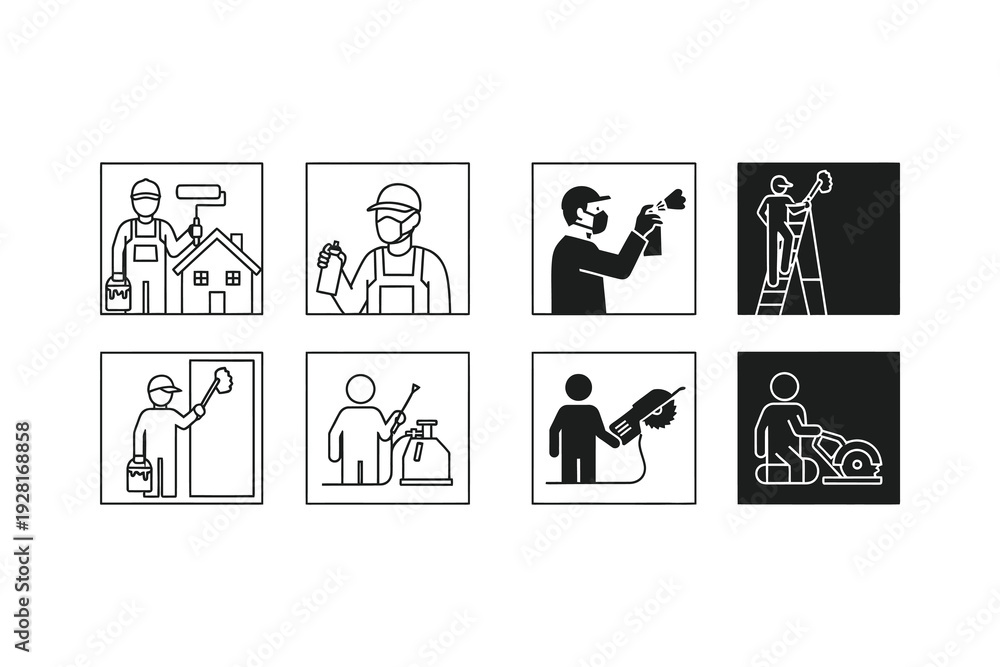 Obraz premium Illustrations depicting various professional and service occupations in a simplified manner