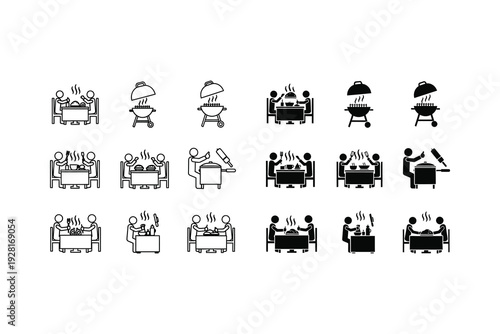 Diverse outdoor grilling and cooking setups with various people and appliances.