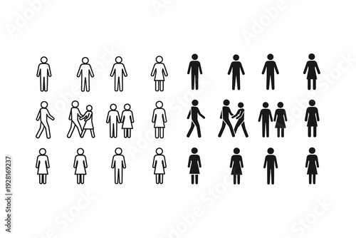 Diverse icons depicting various human figures in different poses and interactions