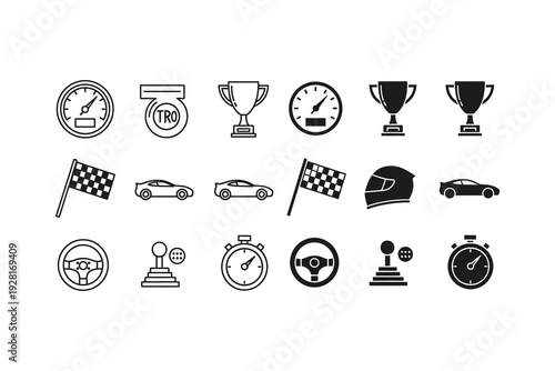 Collection of racing and automotive achievement icons and symbols