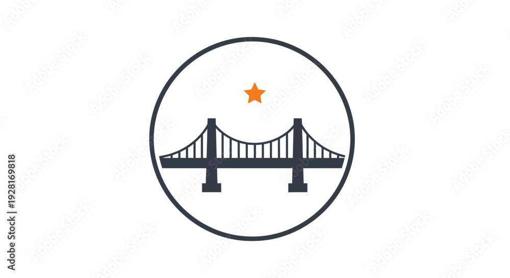 Fototapeta premium Simple Black Bridge Icon with Star Symbol.