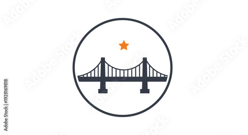Simple Black Bridge Icon with Star Symbol.