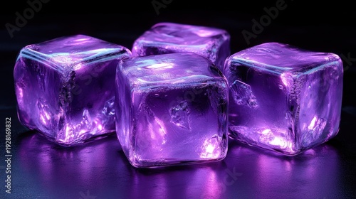 Four vibrant purple ice cubes