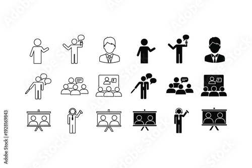 Collection of icons depicting various teaching and presentation scenarios in classrooms