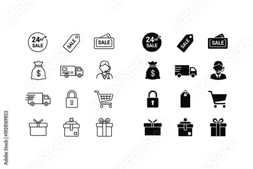 Collection of icons representing various holiday and sale themes