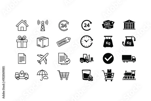 Collection of icons representing various delivery and service-related activities