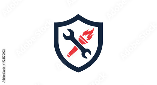 Shield with crossed wrench and torch.