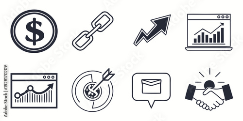 Icons representing various aspects of business and finance Vector