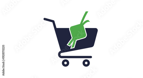 Shopping cart with green plant.