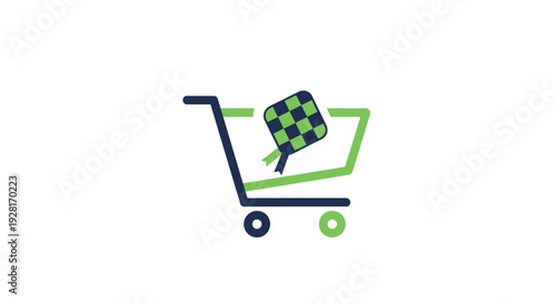 Shopping Cart with Leafy Money Bag Inside.