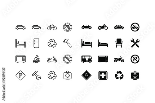 Collection of various common road and activity prohibition symbols