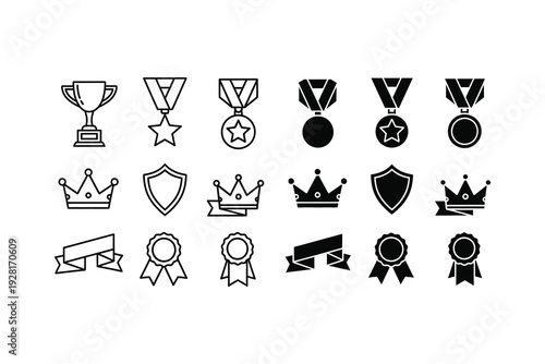 Collection of diverse icons representing awards, achievements, and royal symbols