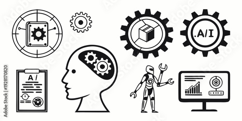Illustration of a person experiencing various technological and cognitive phenomena Vector
