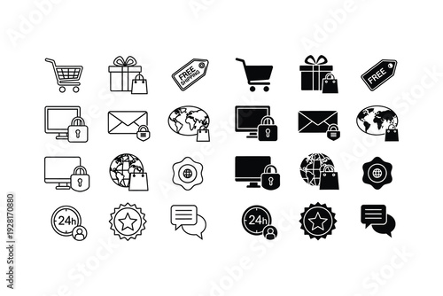 Collection of icons representing various e-commerce and digital services