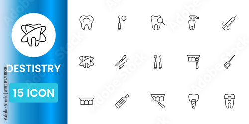Professional dentistry and oral care icon pack featuring tooth treatment, orthodontics and clinic service symbols vector illustration